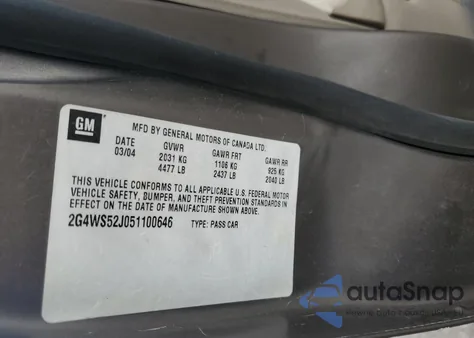 2005 Buick Century Custom from USA, damaged, VIN 2G4WS52J051100646